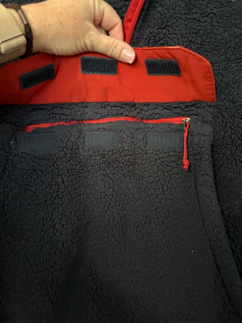 The North Face Navy Sherpa Jacket with Red Trim - Picture 4 of 8